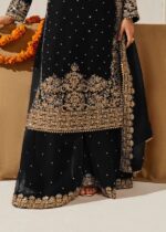 Black Faux Georgette Fabric Palazzo Set With Pearl Work