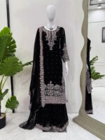 Black Faux Georgette Fabric Palazzo Set With Pearl Work