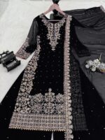Black Faux Georgette Fabric Palazzo Set With Pearl Work