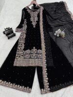 Black Faux Georgette Fabric Palazzo Set With Pearl Work