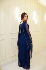 Blue Color Faux Georgette Fabric Thread Work Palazzo Suit