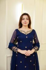 Blue Color Faux Georgette Fabric Thread Work Palazzo Suit