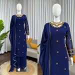 Blue Color Faux Georgette Fabric Thread Work Palazzo Suit