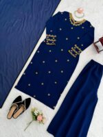 Blue Color Faux Georgette Fabric Thread Work Palazzo Suit