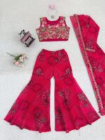 Bollywood Actress Mrunal Thakur Designer Pink Tabby Silk Fabric Digital Print Sharara Set