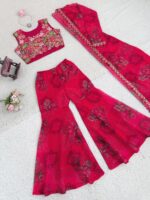 Bollywood Actress Mrunal Thakur Designer Pink Tabby Silk Fabric Digital Print Sharara Set