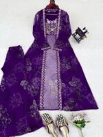 Bollywood Actress Mrunal Thakur Designer Purple Tabby Silk Fabric Digital Print Sharara Set