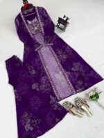 Bollywood Actress Mrunal Thakur Designer Purple Tabby Silk Fabric Digital Print Sharara Set