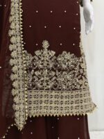 Dark Brown Faux Georgette Fabric Palazzo Set With Pearl Work-FDVKD5901DARKBROWN (12) Dark Brown Faux Georgette Fabric Palazzo Set With Pearl Work