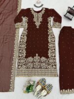 Dark Brown Faux Georgette Fabric Palazzo Set With Pearl Work-FDVKD5901DARKBROWN (13) Dark Brown Faux Georgette Fabric Palazzo Set With Pearl Work