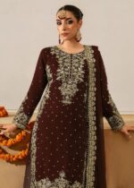 Dark Brown Faux Georgette Fabric Palazzo Set With Pearl Work-FDVKD5901DARKBROWN (2) Dark Brown Faux Georgette Fabric Palazzo Set With Pearl Work