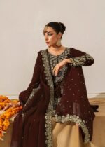 Dark Brown Faux Georgette Fabric Palazzo Set With Pearl Work-FDVKD5901DARKBROWN (3) Dark Brown Faux Georgette Fabric Palazzo Set With Pearl Work