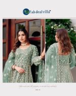 Green Color Pure Butterfly Net Fabric Embroidery With Mirror Work Suit