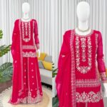 Karva Chauth Special Pink Faux Georgette Fabric Sequence Work Palazzo Suit