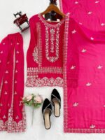 Karva Chauth Special Pink Faux Georgette Fabric Sequence Work Palazzo Suit
