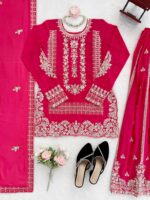Karva Chauth Special Pink Faux Georgette Fabric Sequence Work Palazzo Suit