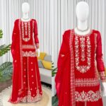 Karva Chauth Special Red Faux Georgette Fabric Sequence Work Palazzo Suit