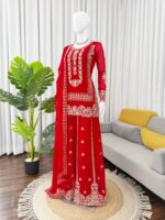 Karva Chauth Special Red Faux Georgette Fabric Sequence Work Palazzo Suit