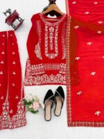 Karva Chauth Special Red Faux Georgette Fabric Sequence Work Palazzo Suit