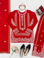 Karva Chauth Special Red Faux Georgette Fabric Sequence Work Palazzo Suit