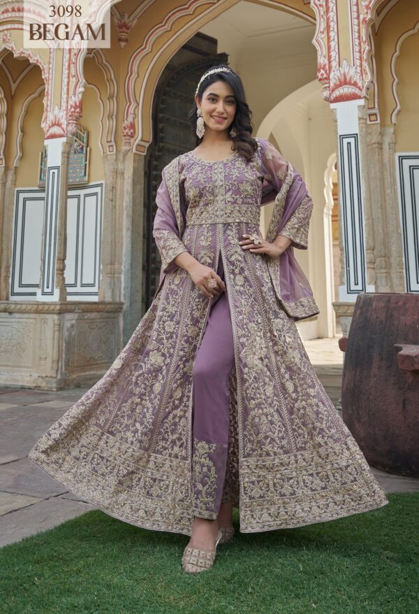 Light Purple Color Pure Butterfly Net Fabric Embroidery Work Suit