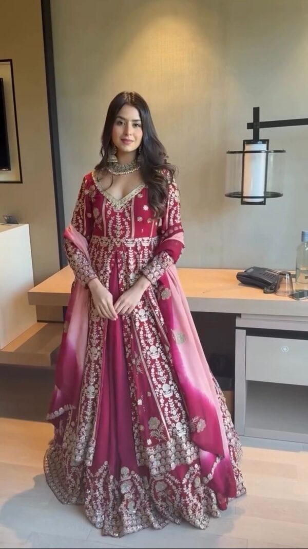 Maroon Color Faux Georgette Fabric Sequence Work Top Lehenga Set