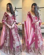 Maroon Color Faux Georgette Fabric Sequence Work Top Lehenga Set