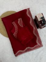 Maroon Color Jimmy Choo Fabric Hot Fixing Work Saree-FDVKD607MAROON (4) Maroon Color Jimmy Choo Fabric Hot Fixing Work Saree