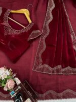 Maroon Color Jimmy Choo Fabric Hot Fixing Work Saree-FDVKD607MAROON (8) Maroon Color Jimmy Choo Fabric Hot Fixing Work Saree