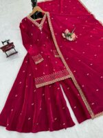 Maroon Color Jimmy Choo Fabric Thread With Sequence Work Palazzo Suit