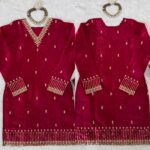 Maroon Color Jimmy Choo Fabric Thread With Sequence Work Palazzo Suit