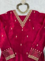 Maroon Color Jimmy Choo Fabric Thread With Sequence Work Palazzo Suit