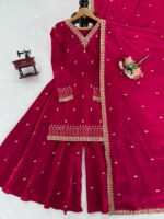 Maroon Color Jimmy Choo Fabric Thread With Sequence Work Palazzo Suit