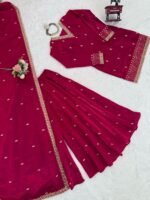 Maroon Color Jimmy Choo Fabric Thread With Sequence Work Palazzo Suit
