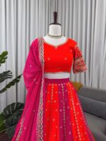 Multi Color Faux Georgette Fabric Thread And Sequence Work Lehenga