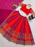 Multi Color Faux Georgette Fabric Thread And Sequence Work Lehenga