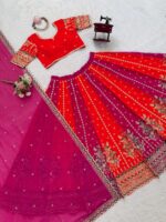 Multi Color Faux Georgette Fabric Thread And Sequence Work Lehenga