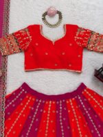 Multi Color Faux Georgette Fabric Thread And Sequence Work Lehenga