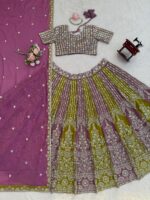 Multi Color Faux Georgette Fabric Thread And Sequence Work Lehenga