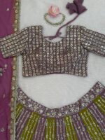 Multi Color Faux Georgette Fabric Thread And Sequence Work Lehenga