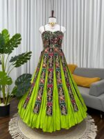 Multi Color Faux Georgette Fabric Thread With Sequence Work Navratri Top Lehenga Set