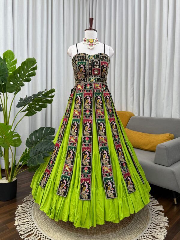 Multi Color Faux Georgette Fabric Thread With Sequence Work Navratri Top Lehenga Set