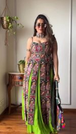 Multi Color Faux Georgette Fabric Thread With Sequence Work Navratri Top Lehenga Set