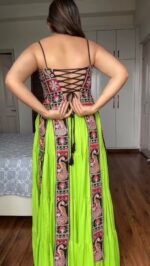 Multi Color Faux Georgette Fabric Thread With Sequence Work Navratri Top Lehenga Set