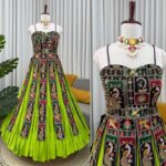 Multi Color Faux Georgette Fabric Thread With Sequence Work Navratri Top Lehenga Set