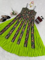 Multi Color Faux Georgette Fabric Thread With Sequence Work Navratri Top Lehenga Set