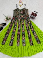 Multi Color Faux Georgette Fabric Thread With Sequence Work Navratri Top Lehenga Set