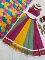 Multi Color Heavy Rayon Fabric Gamthi Thread With Mirror Work Navratri Lehenga