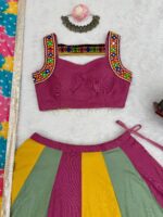 Multi Color Heavy Rayon Fabric Gamthi Thread With Mirror Work Navratri Lehenga