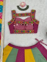 Multi Color Heavy Rayon Fabric Gamthi Thread With Mirror Work Navratri Lehenga